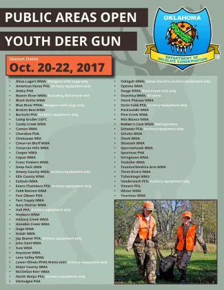 Youth Deer Gun Season will be open Oct. 20-22 statewide on private lands and on the public hunting areas listed above.