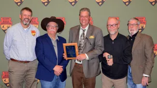 from left, ODWC Education Section Supervisor Colin Berg, OHA President Rick Nolan, Communication and Education Division Chief Nels Rodefeld, Todd Craighead, and OHA member O.D. Curry.