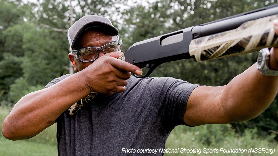 Man shooting shotgun.  Photo courtesy of National Shooting Sports Foundation (NSSF.org)