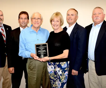 Recognizing the 2018 Landowner Conservationist of the Year winners are, from left, ODWC Director J.D. Strong, Jeff Pennington, Fred and Randi Wightman, ODWC Assistant Director Wade Free, and ODWC Chief of Wildlife Alan Peoples.