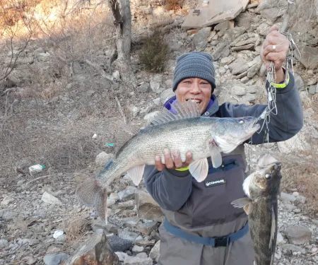 Julius Smith holds the Walleye he caught at Ellsworth.