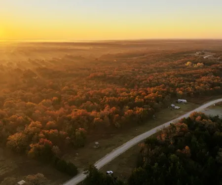 A drone shot of the Lexington WMA in central Oklahoma.