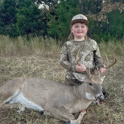Braxton Peel with his first harvested Oklahoma whitetail deer.