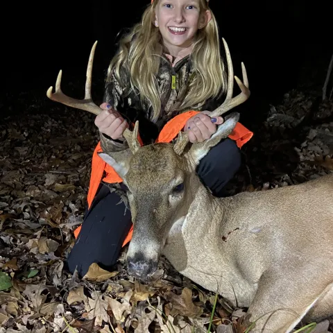 Paisley Bersche with her harvested Oklahoma White-Tailed Deer