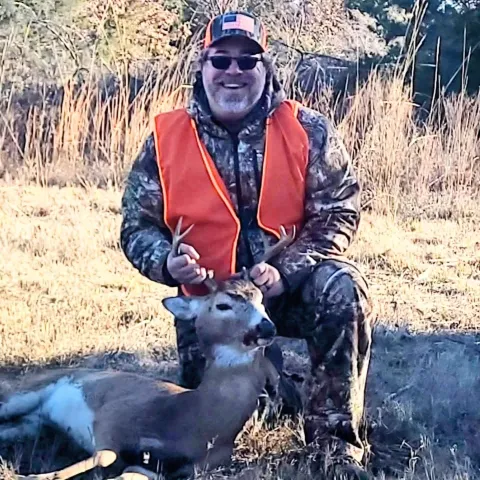 Joel Burcham with his harvested Oklahoma White-Tailed Deer