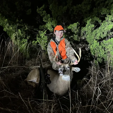 Sarah Colton with her harvested Oklahoma White-Tailed Deer