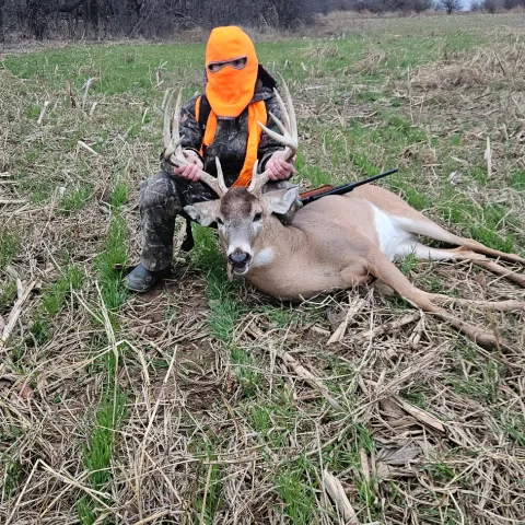 Aidyn Hall with his harvested Oklahoma White-Tailed Deer
