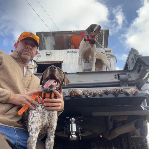 Justin Scott with his harvested Oklahoma quail.
