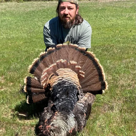 Hunter pictured with harvested turkey.