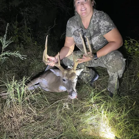 Hunter pictured with harvested deer.