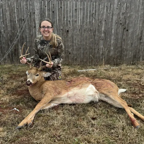 Hunter pictured with harvested deer.