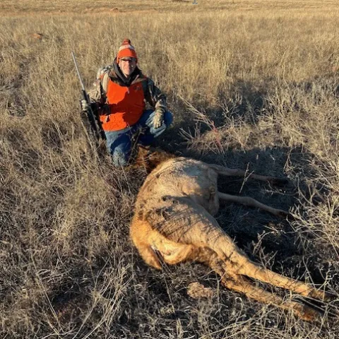 Hunter with harvested elk.