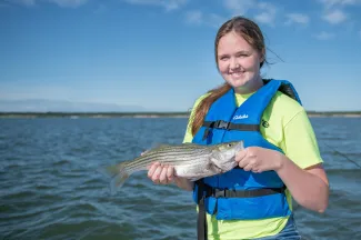 Lake Texoma is one of only a handful of lakes in the United States with a naturally reproducing striped bass fishery. (Kelly Adams/ODWC)