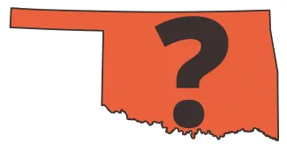 Oklahoma Map Orange with ? mark.
