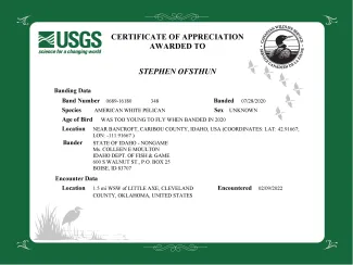 USGS Certificate of Appreciation Awarded to Stephen Ofsthun