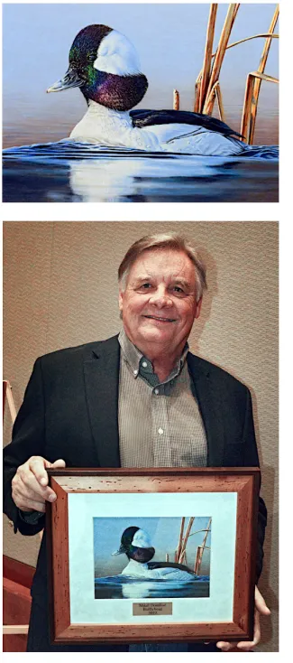 Mikel Donahue with duck stamp artwork.