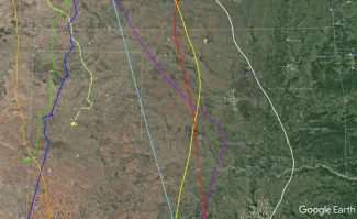 Map showing migration of long-billed curlews through Oklahoma. 