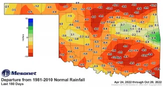 FIGURE 5: Departure from normal rainfall previous six months in Oklahoma.