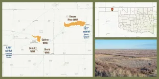 A map showing the location of Panhandle Wildlife Management Areas in relation to Oklahoma Mesonet stations