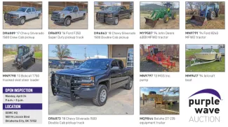 2023 April PurpleWave ODWC Auction Items Sample, trucks, tractors, boats.