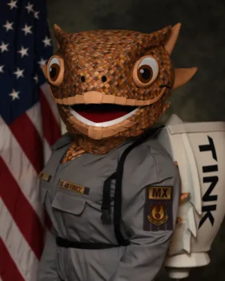 A portrait of TINK, the Texas horned lizard mascot of Tinker Air Force Base. 