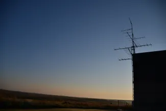 A Motus station at the Selman Living Laboratory overlooks a mixed-grass prairie and can detect any Motus-tagged animals that pass within its detection zone.