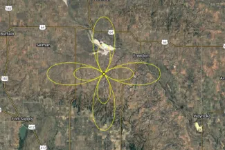 A map showing the antenna array of the Motus station at the Selman Living Laboratory.