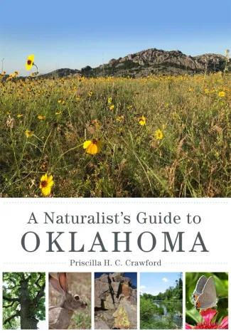 A book cover showing a field of flowers in front of a low mountain and images of five animals underneath.