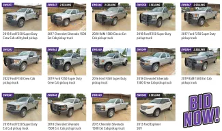 Pictures of multiple vehicles available for the PurpleWave Auction on July 28, 2026 with listing numbers and BID NOW!