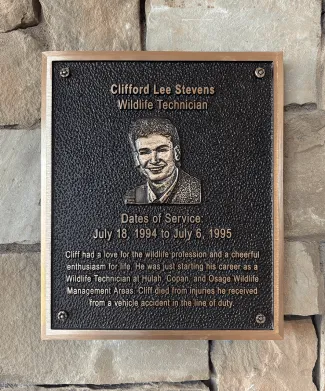 A plaque honoring Clifford Stevens.