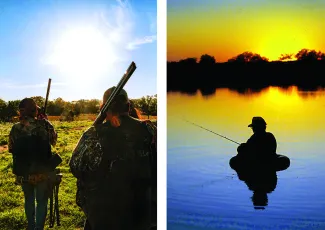 2 photos showing hunting and fishing